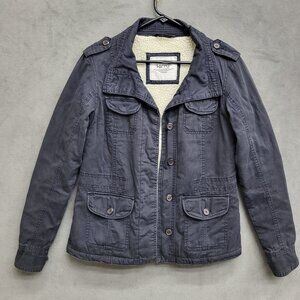 Kirra‎ Army Jacket Women's Size Medium Black Sherpa Lining Shacket Work Coat